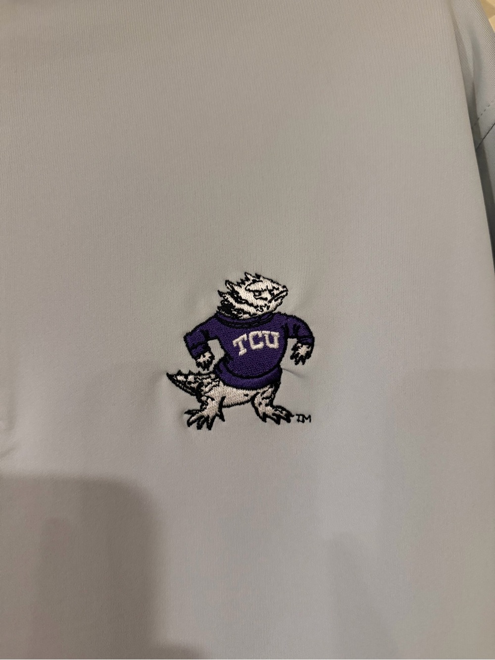 NWOT Peter Millar Pale Gray Half-Zip Pullover TCU logo - Picture 2 of 4
